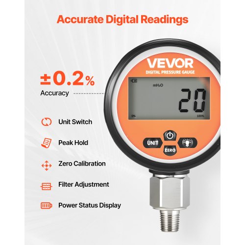 Digital Hydraulic Pressure Gauge 010000 PSI 0700 Bar Hydraulic Pressure