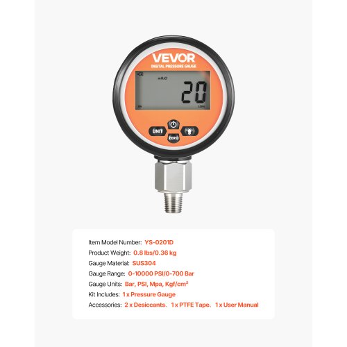 Digital Hydraulic Pressure Gauge 010000 PSI 0700 Bar Hydraulic Pressure