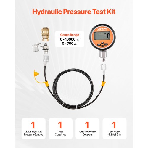 Digital Hydraulic Pressure Test Coupling Kit 10000 Psi Gauge Manometer Tester