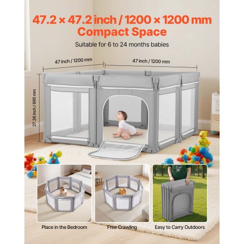 Baby Playpen 47.2 x 47.2 Foldable Toddlers Playpen IndoorOutdoor Baby