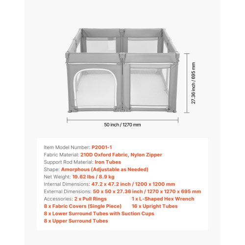 Baby Playpen 47.2 x 47.2 Foldable Toddlers Playpen IndoorOutdoor Baby