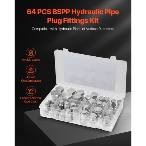 64 PCS BSPP Hydraulic Fittings Hydraulic Cap and Plug Kit with Precision