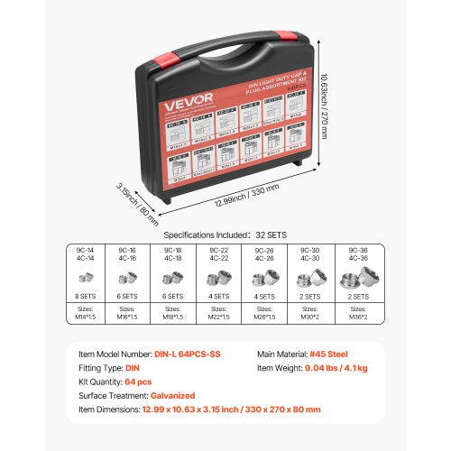 64 PCS DIN Hydraulic Fittings Heavy Duty Master Industrial Hydraulic Cap