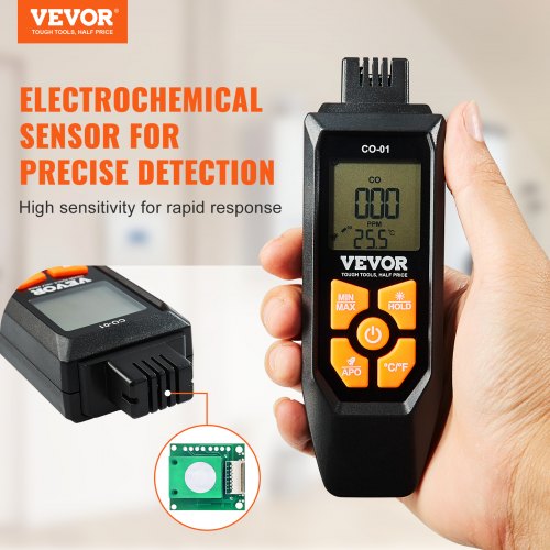 CO Gas Monitor 01000PPM Range Features Sound Light Warning Handheld