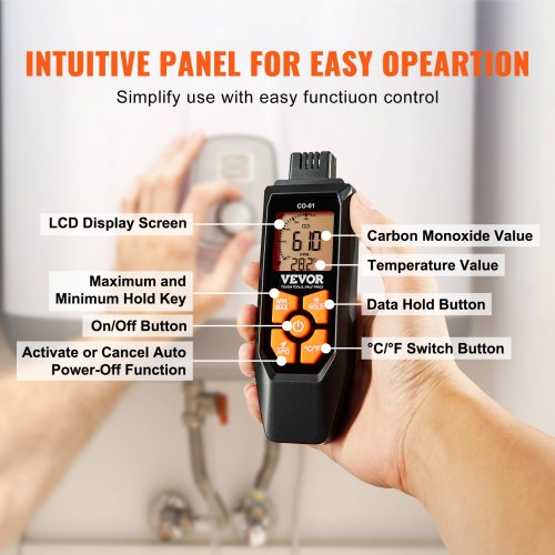 CO Gas Monitor 01000PPM Range Features Sound Light Warning Handheld