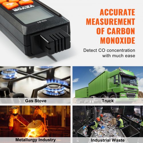 CO Gas Monitor 01000PPM Range Features Sound Light Warning Handheld