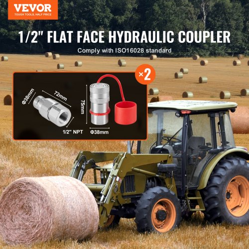 12 Flat Face Hydraulic Couplers 12 NPT Skid Steer Hydraulic Quick