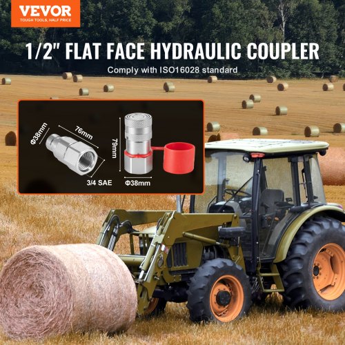 12 Flat Face Hydraulic Couplers 12 NPT Skid Steer Hydraulic Quick