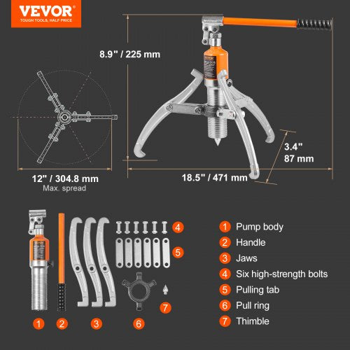 Hydraulic Gear Puller 15 Ton Max Capacity Wheel Bearing Pulling Separator
