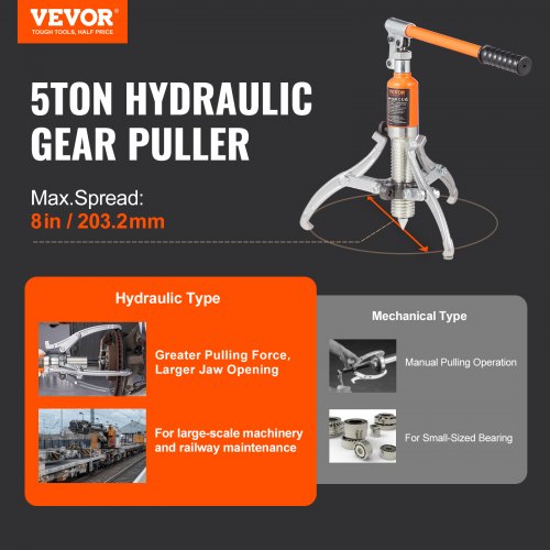 Hydraulic Gear Puller 5 Ton Max Capacity Wheel Bearing Pulling Separator 2
