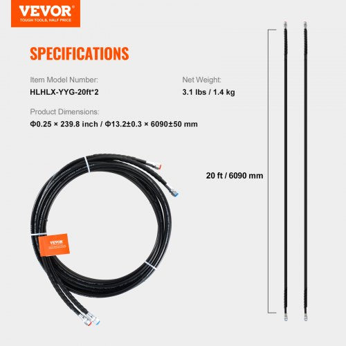 Outboard Hose Kit 20 ft Hydraulic Steering Hose 2Piece LeakProof TPEE