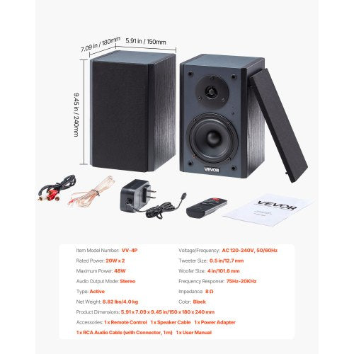 Powered Bookshelf Speakers 20W x 2 Active Studio Monitor Speaker with 4