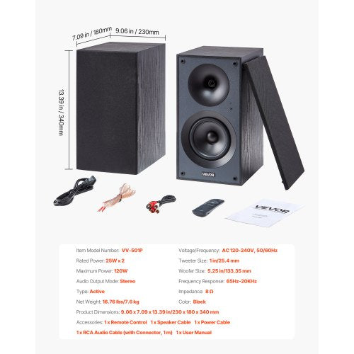 Powered Bookshelf Speakers 25W x 2 Active Studio Monitor Speaker with 525