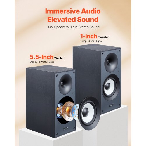 Powered Bookshelf Speakers 25W x 2 Active Studio Monitor Speaker with 55