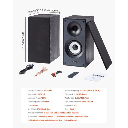 Powered Bookshelf Speakers 25W x 2 Active Studio Monitor Speaker with 55