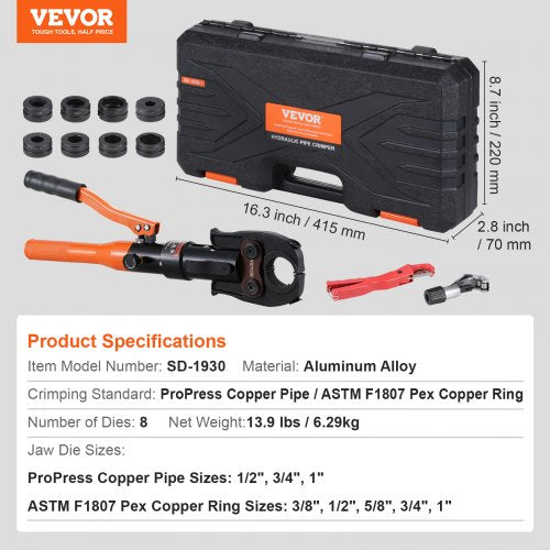 Copper Pipe Crimping Tool Hydraulic Driven Press Tool with 12 34 1