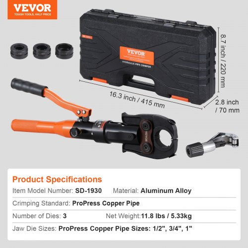 Copper Pipe Crimping Tool Hydraulic Driven Press Tool with 12 34 1