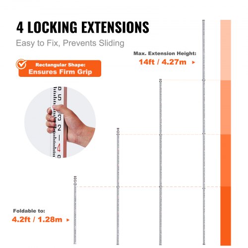 Measuring Rod 14Feet8ths 4 Sections Telescopic Grade Rod 18in w Bag – 31MM