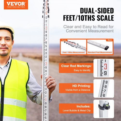 Measuring Rod 18Feet10ths 6 Sections Telescopic Grade Rod 110ft w Bag