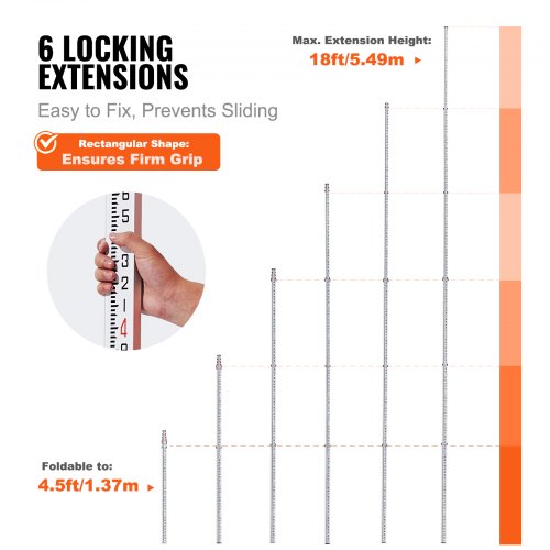 Measuring Rod 18Feet10ths 6 Sections Telescopic Grade Rod 110ft w Bag
