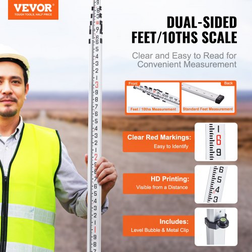 Measuring Rod 20Feet10ths 6 Sections Telescopic Grade Rod 110ft w Bag