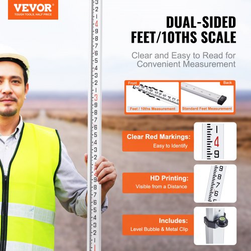 Measuring Rod 25Feet10ths 6 Sections Telescopic Grade Rod 110ft w Bag
