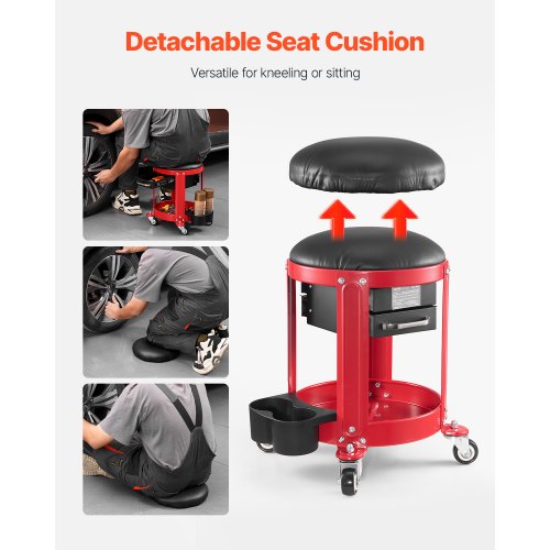 Rolling Mechanic Stool with Wheels 300 lbs Capacity Garage SeatWork Stool