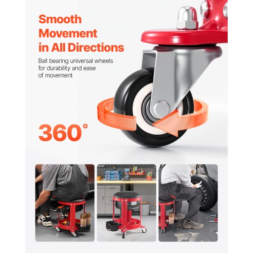 Rolling Mechanic Stool with Wheels 300 lbs Capacity Garage SeatWork Stool