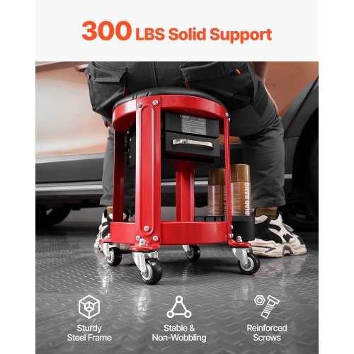 Rolling Mechanic Stool with Wheels 300 lbs Capacity Garage SeatWork Stool