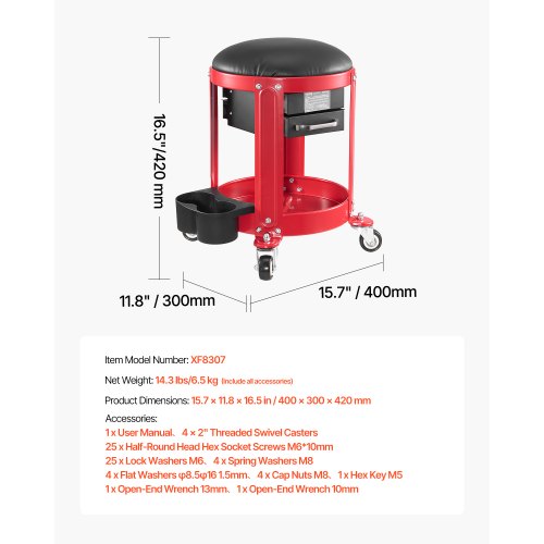 Rolling Mechanic Stool with Wheels 300 lbs Capacity Garage SeatWork Stool