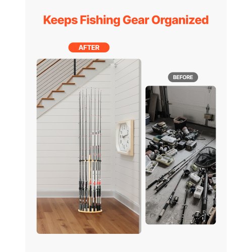 Fishing Rod Holders for 16 Fishing Poles Wood Round Fishing Rods Rack for 16