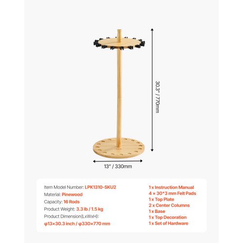 Fishing Rod Holders for 16 Fishing Poles Wood Round Fishing Rods Rack for 16