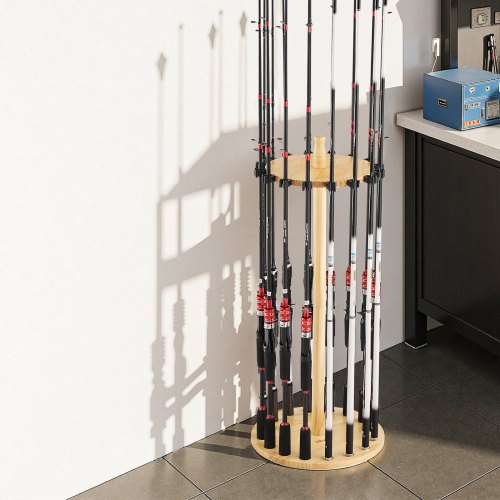 Fishing Rod Holders for 16 Fishing Poles Wood Round Fishing Rods Rack for 16