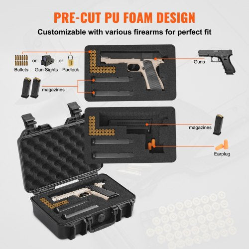 Hard Pistol Cases with Precut PU Foam Lockable Pistol Case for 1 Pistol – 67 W