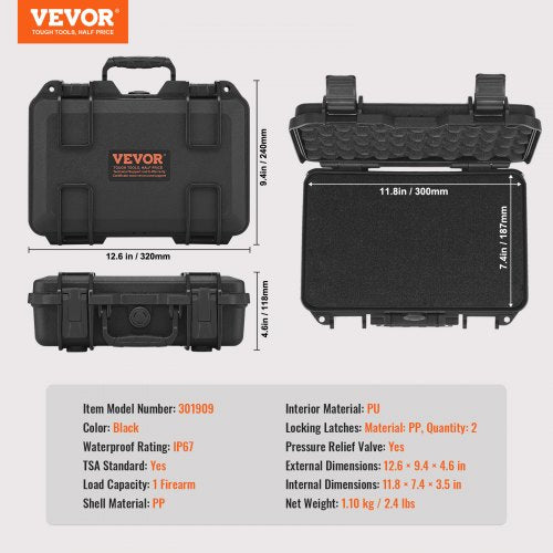 Hard Pistol Cases with Precut PU Foam Lockable Pistol Case for 1 Pistol – 67 W