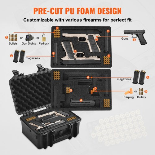 Hard Pistol Cases with Precut PU Foam Waterproof Dustproof Hard Gun Case