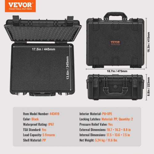 Hard Pistol Cases with Precut PU Foam Waterproof Dustproof Hard Gun Case