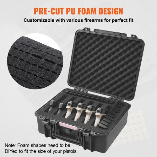 Hard Pistol Cases with Precut PU Foam Lockable Pistol Case for 6 Pistol – 70 W