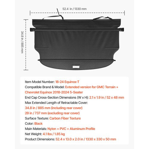 Retractable Cargo Cover Carbon Fiber Texture Trunk Cover AntiPeeping