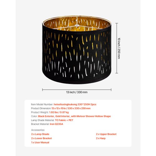 Drum Lamp Shade 2 Set 13 in Top x 13 in Bottom x 10 in High Medium Drum