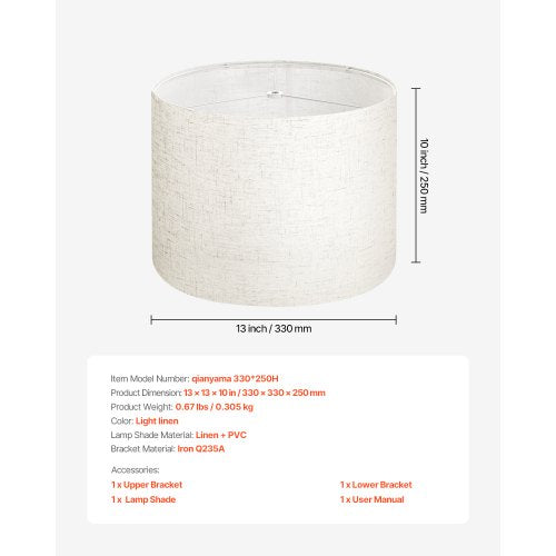 Drum Lamp Shade 13 In Top X Bottom 10 High Medium Linen Lampshade Replacement