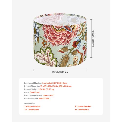 Drum Lamp Shade 2 Set 13 in Top x 13 in Bottom x 10 in High Medium Drum
