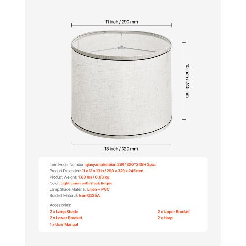 Lamp Shade 2 Set 11 in Top x 13 in Bottom x 10 in High Spider Fitter