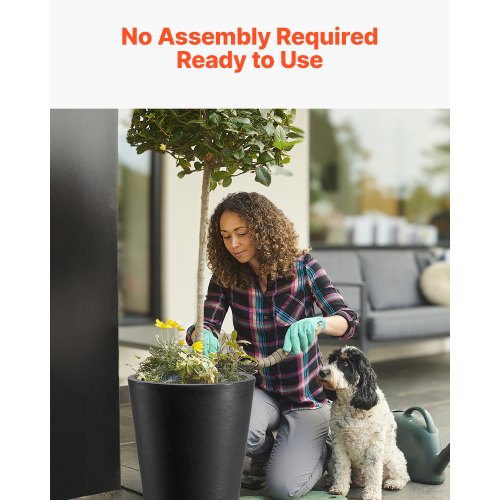 Set of 2 Tall Planter For Outdoor Indoor Plants 24inch Black Round Large