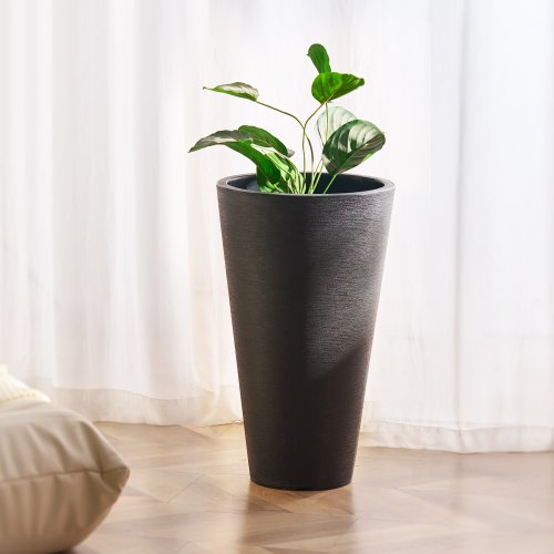 Set of 2 Tall Planter For Outdoor Indoor Plants 24inch Black Round Large