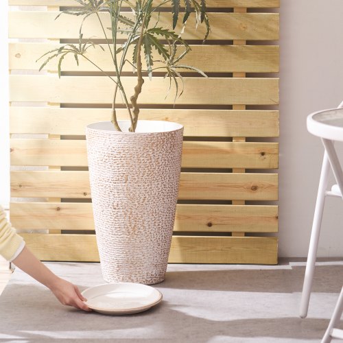 Set of 2 Tall Outdoor Planters 21H Round Large Planters For Front Porch