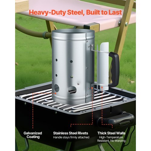 Charcoal Chimney Starter 4 lbs Large Capacity Coal Fireplace Heavy Duty
