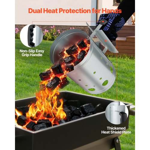 Charcoal Chimney Starter 4 lbs Large Capacity Coal Fireplace Heavy Duty