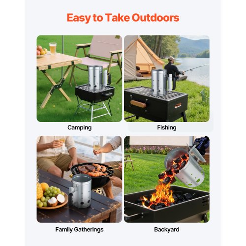 Charcoal Chimney Starter 4 lbs Large Capacity Coal Fireplace Heavy Duty
