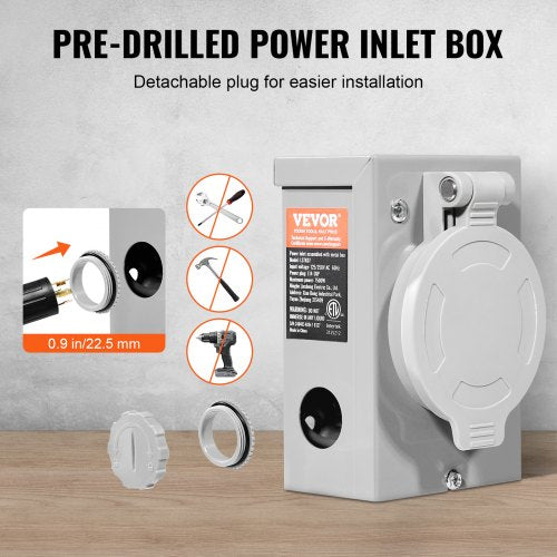 30 Amp Generator Cord and Power Inlet Box Kit 25 FT NEMA L1430PL1430R